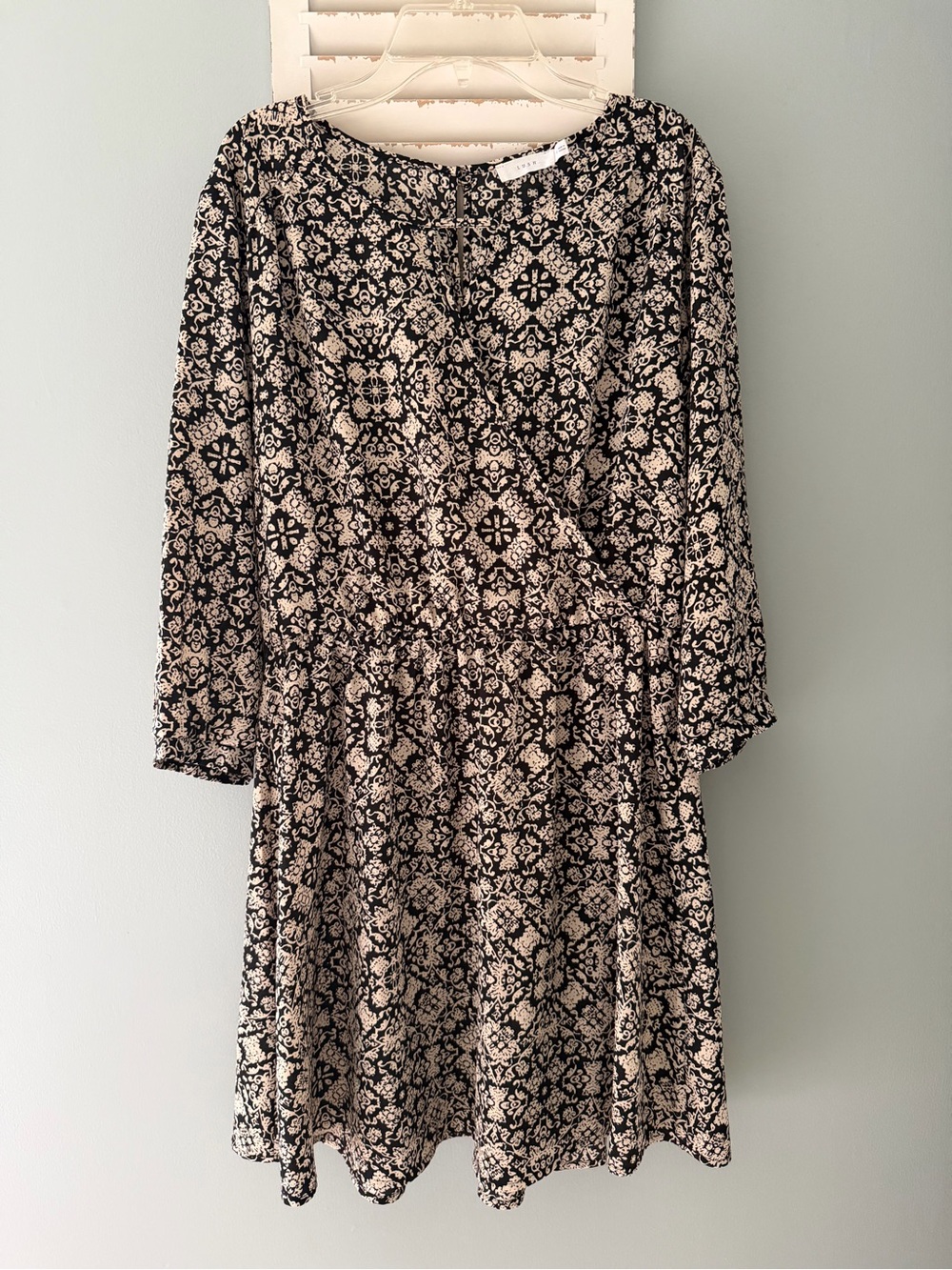 Lush Long-Sleeve Black and Cream Floral-Print Dress